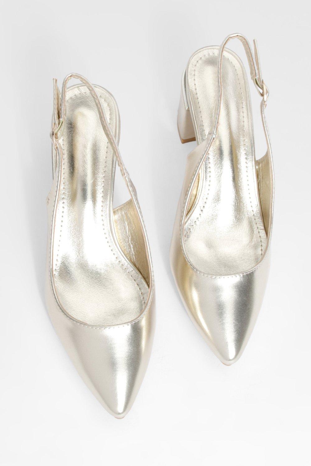 Gold pointed block on sale heels