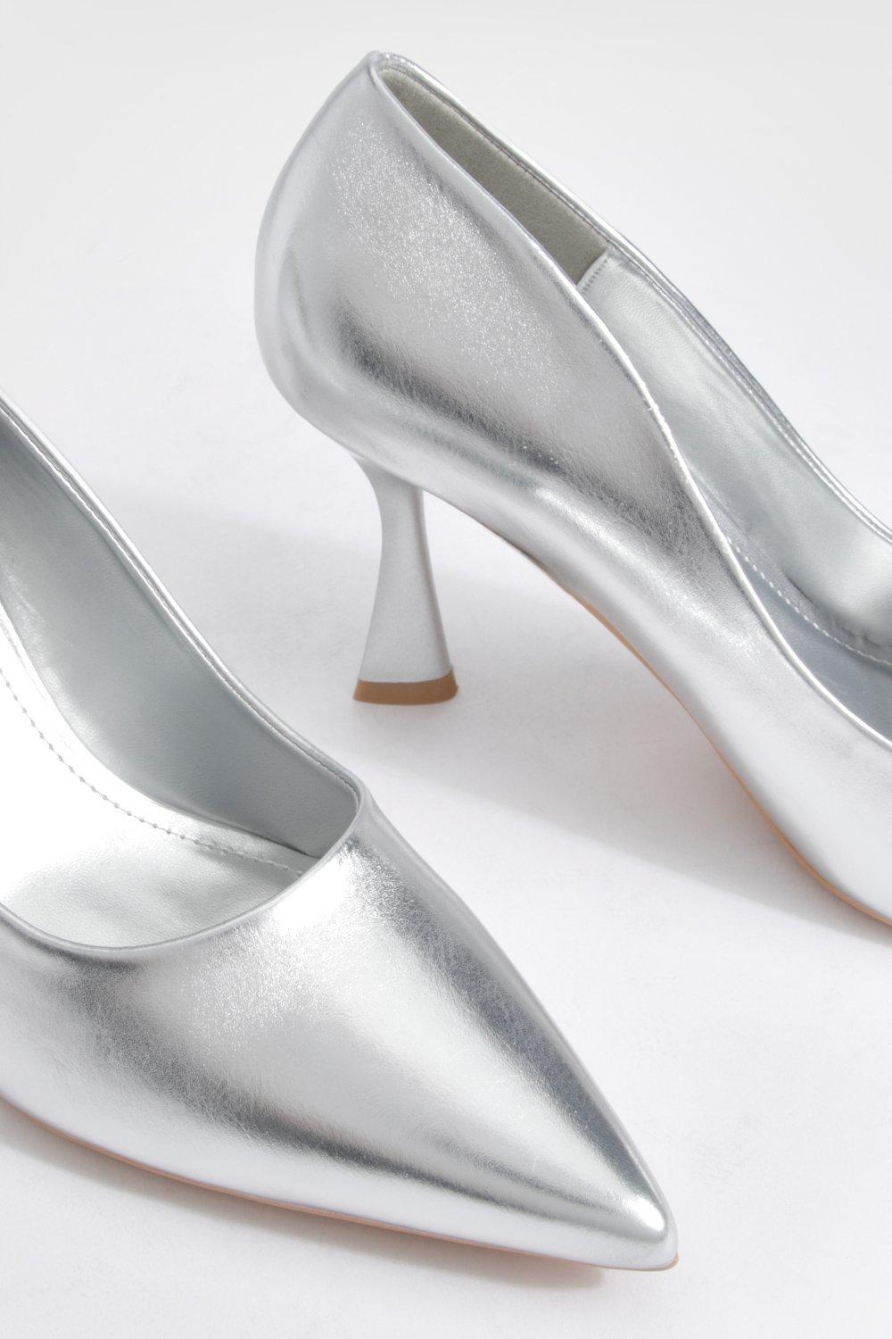 Silver kitten heel hot sale shoes uk