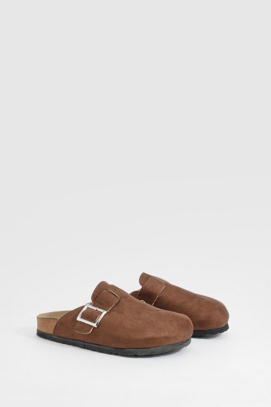 Breite Passform Clogs mit Oversize Schnalle, Chocolate