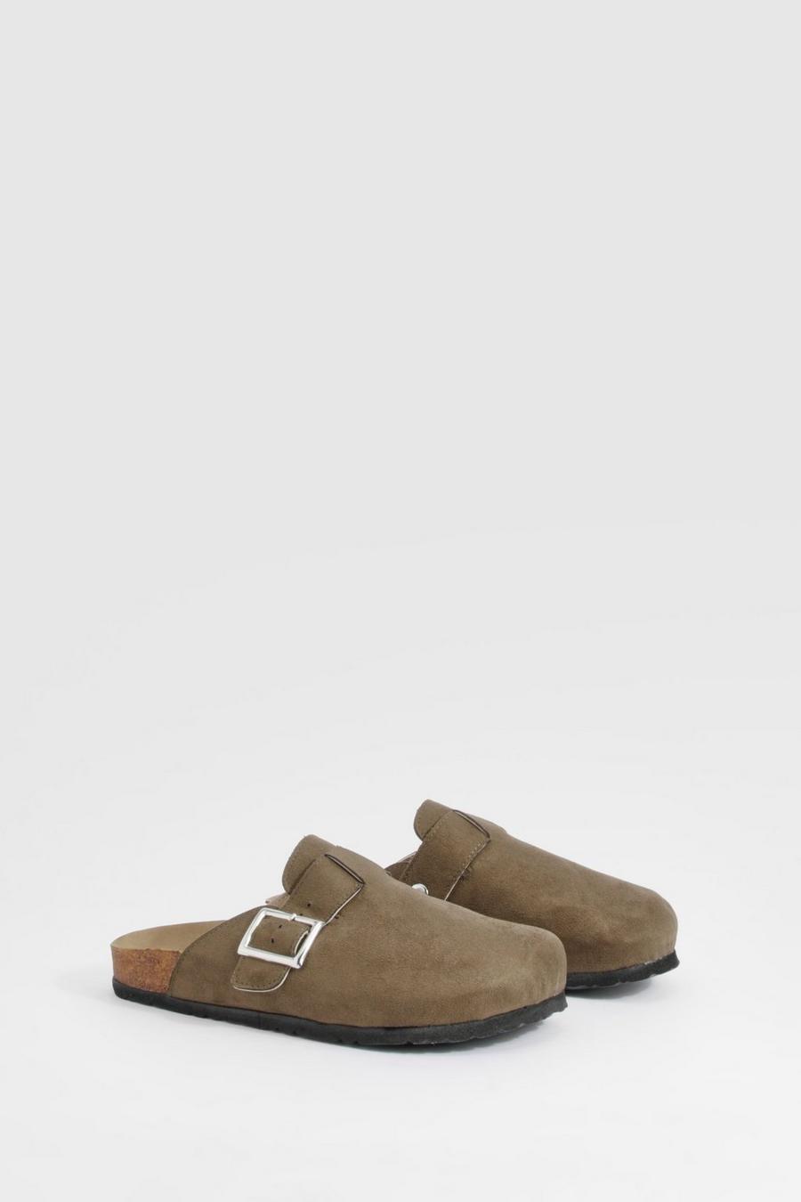Khaki Wide Fit Oversized Buckle Clogs image number 1