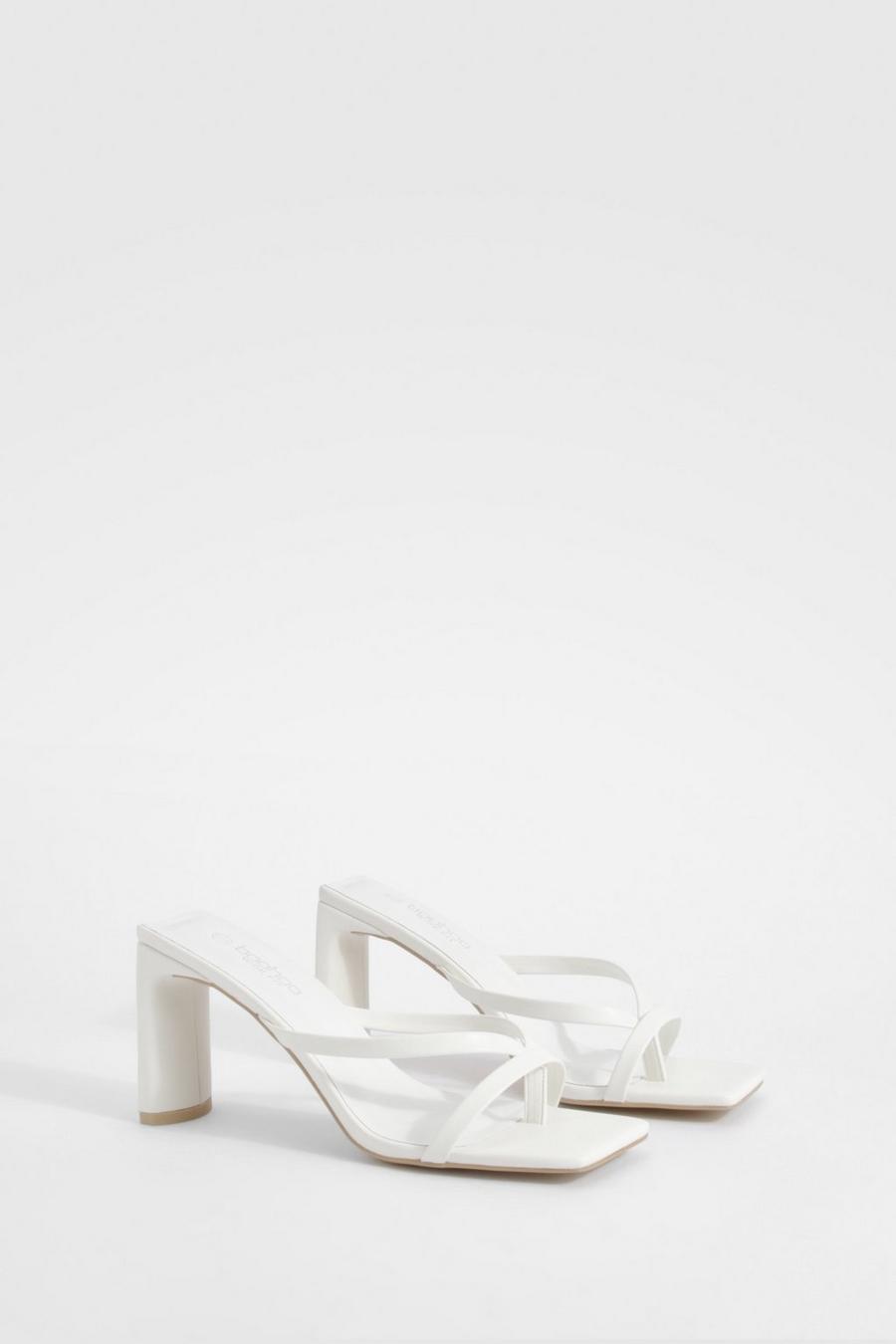 White Wide Fit Toe Post Heeled Mules image number 1