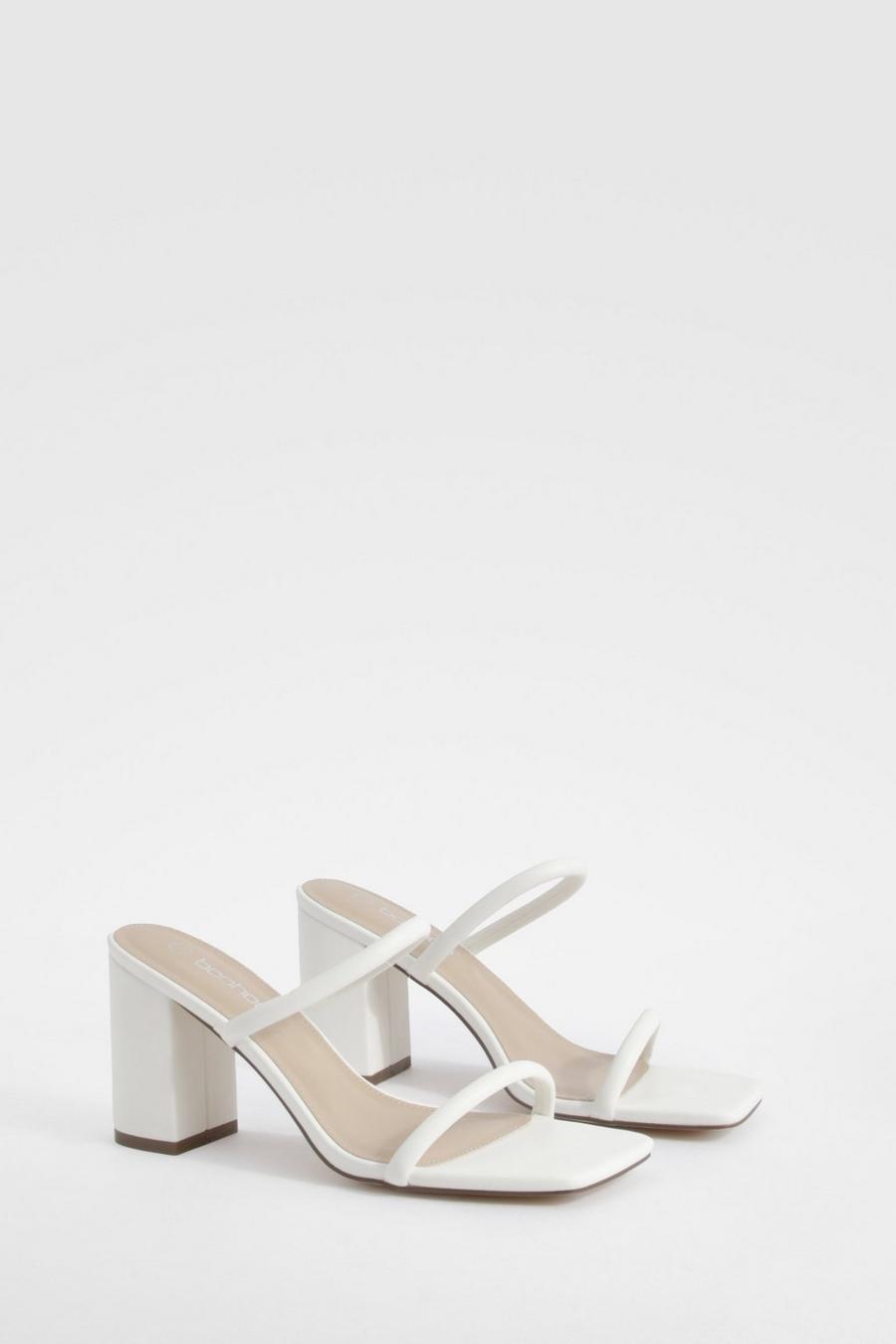 White Double Strap Square Toe Heeled Mules  image number 1