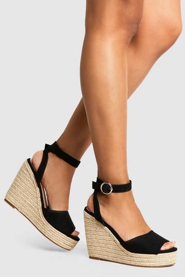 Peep Toe Espadrille Wedges black