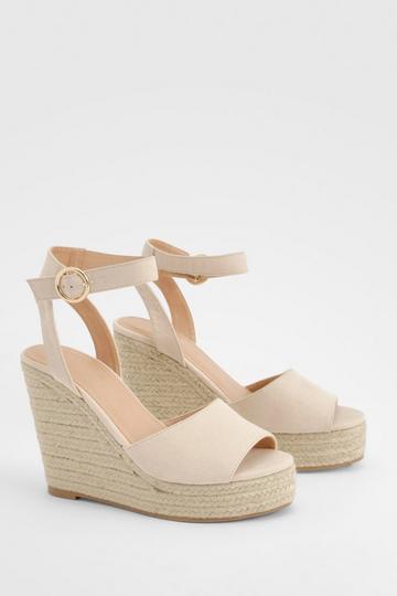 Nude Peep Toe Espadrille Wedges