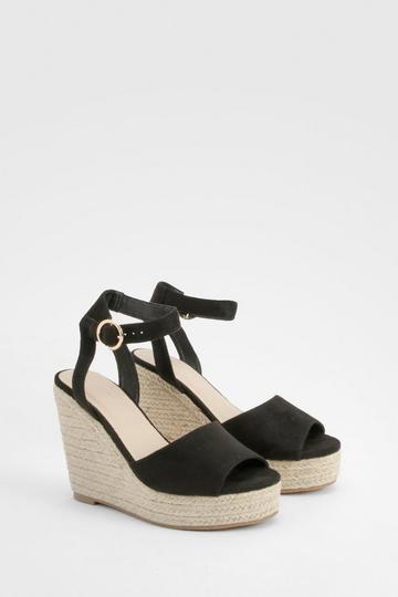 Wide Width Peep Toe Espadrille Wedges black