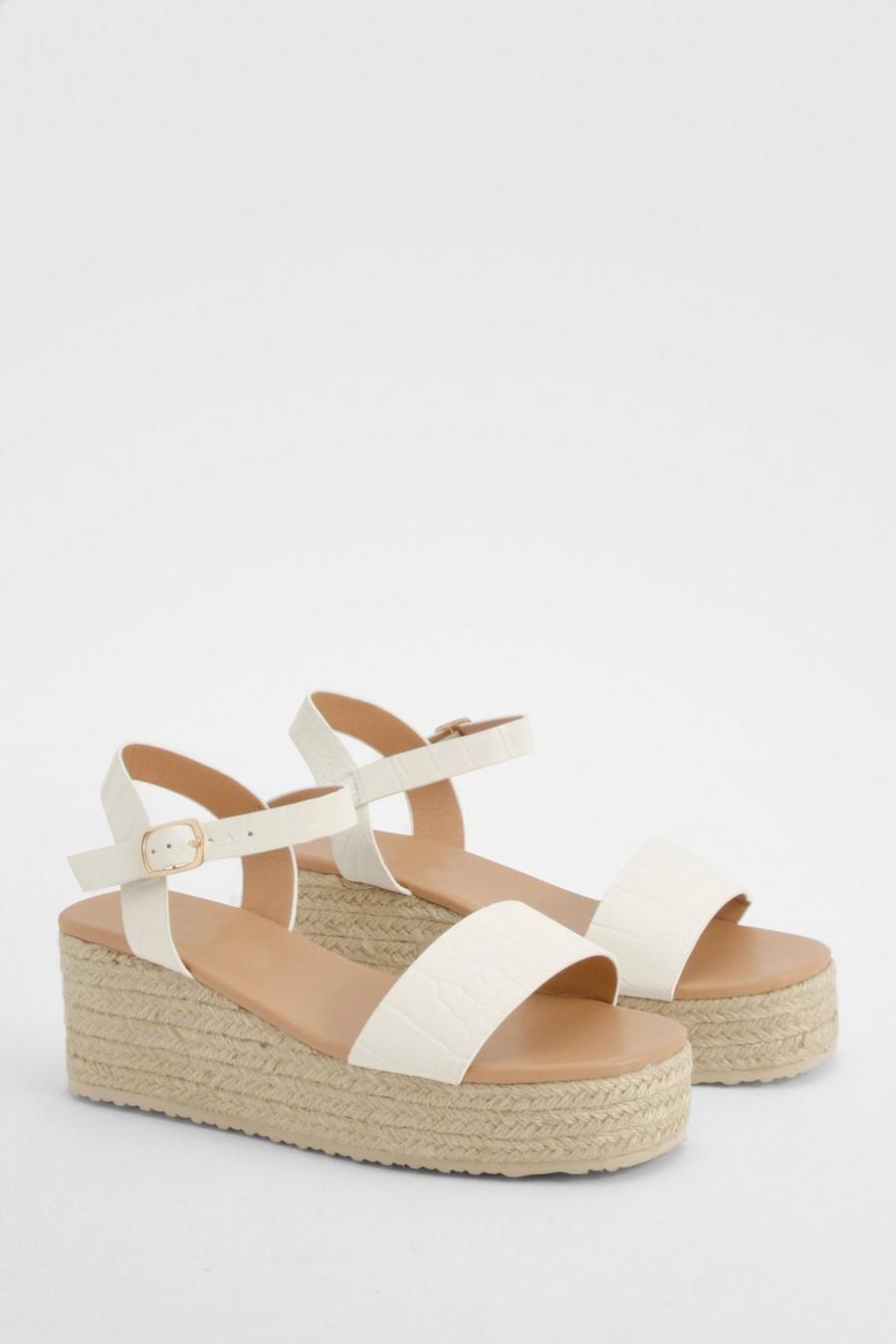 White Wide Fit Croc 2 Part Mid Height Wedge