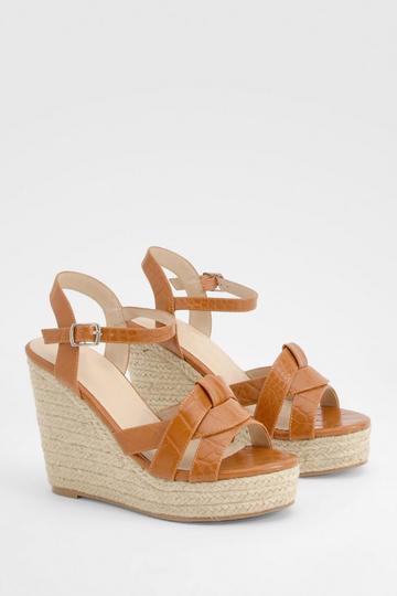 Twist Front Espadrille Wedges tan