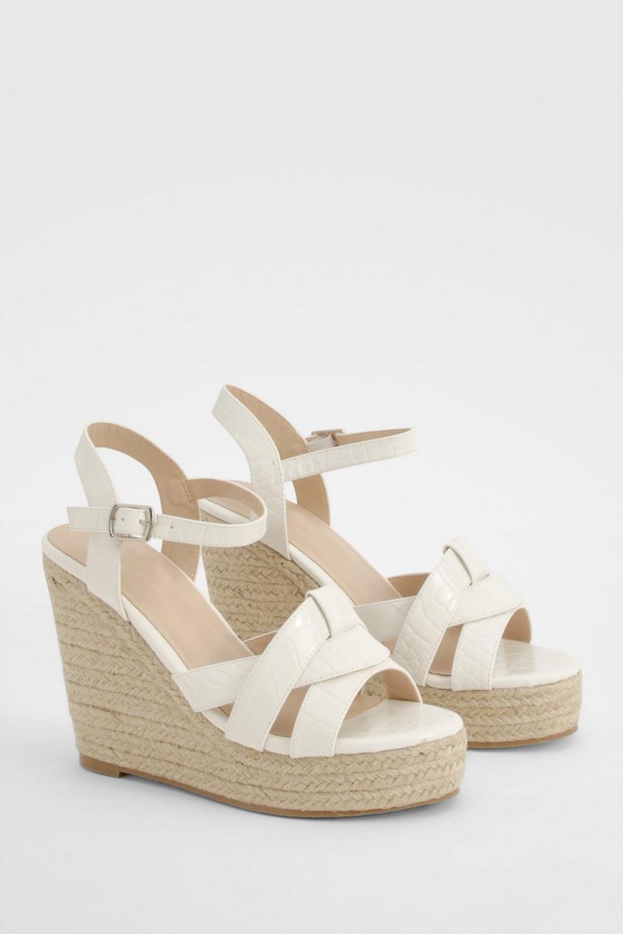 White Twist Front Espadrille Wedges image number 1