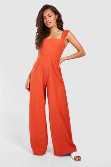 Linen Wide Leg Jumpsuit rust