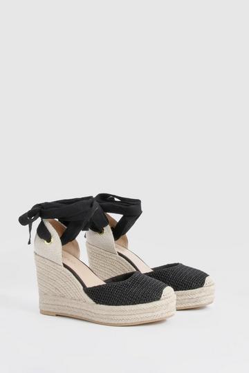 Closed Toe Wrap Up Weave Detail Wedges black