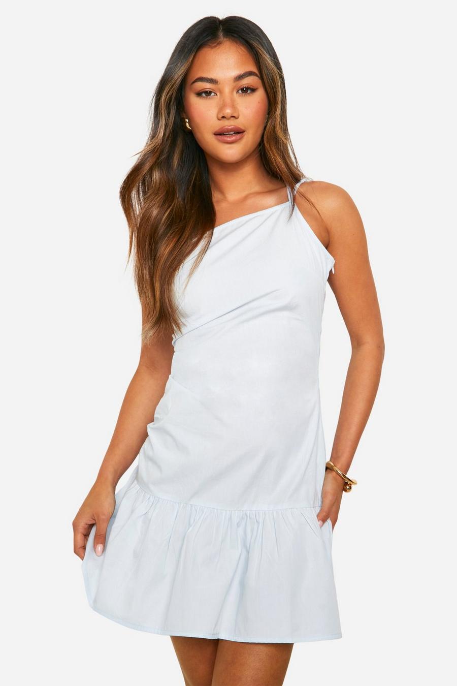 Blue Linen Look Ruched Mini Dress image number 1