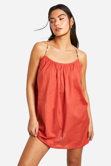 Beaded Strap Linen Look Mini Dress rust