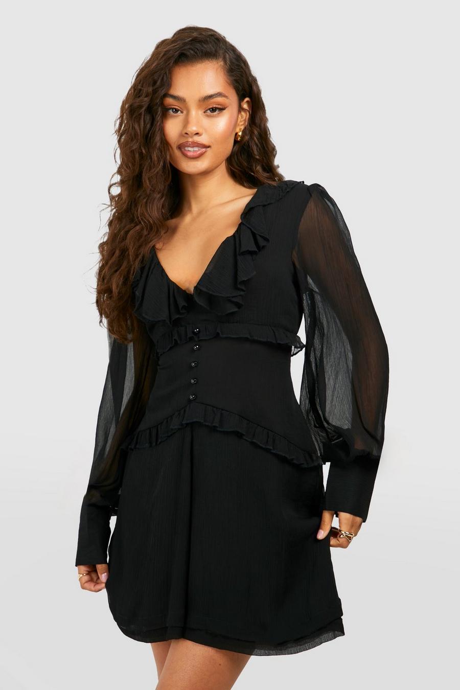 Black Chiffon Playsuit Met Ruches image number 1