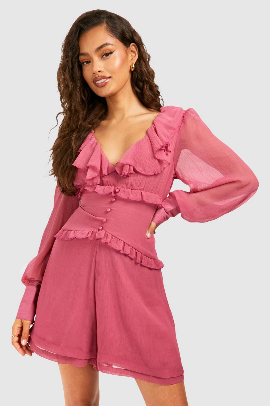 Pink Chiffon Playsuit Met Ruches
