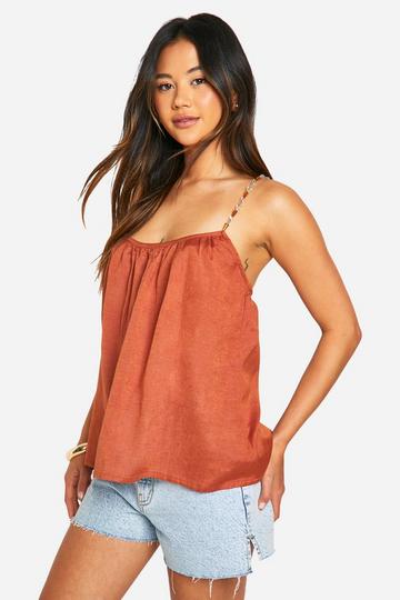 Viscose Linen Look Beaded Top rust