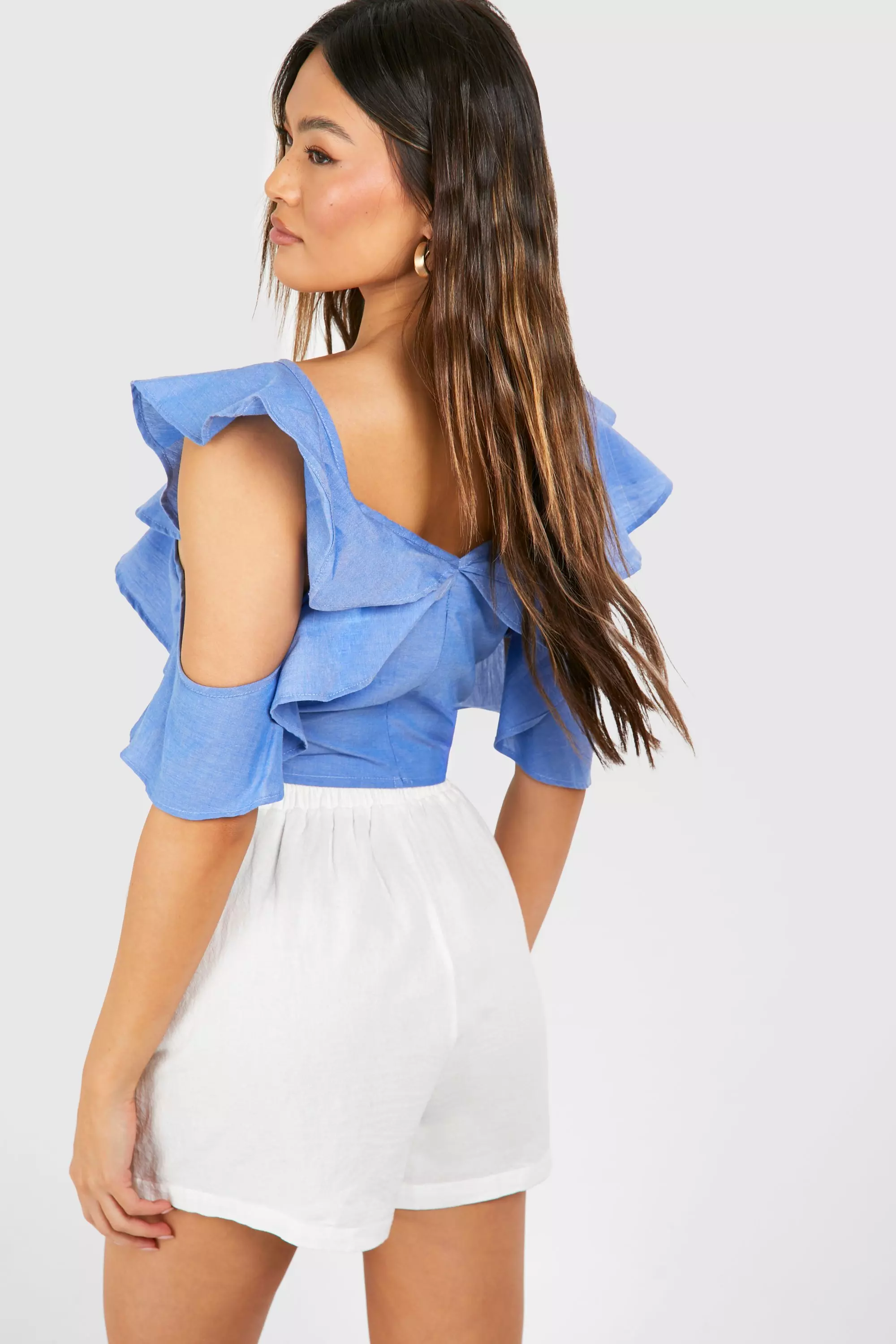 Chambray Ruffle Crop Top alternative image