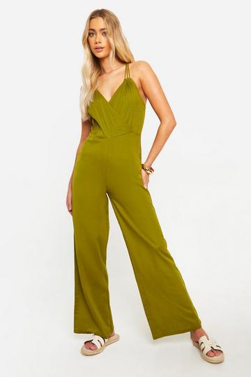 Linnen Jumpsuit Met Bandjes En Ring Detail khaki