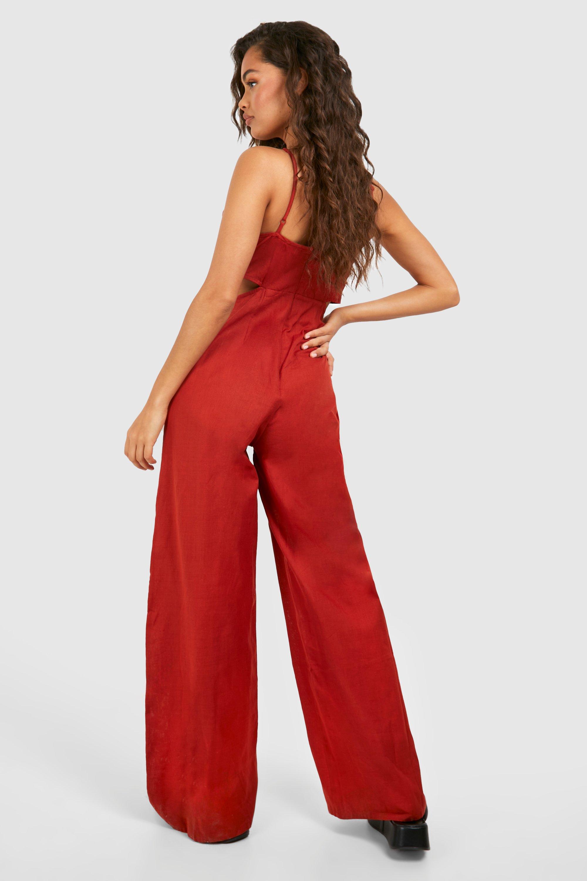 Red jumpsuit boohoo on sale