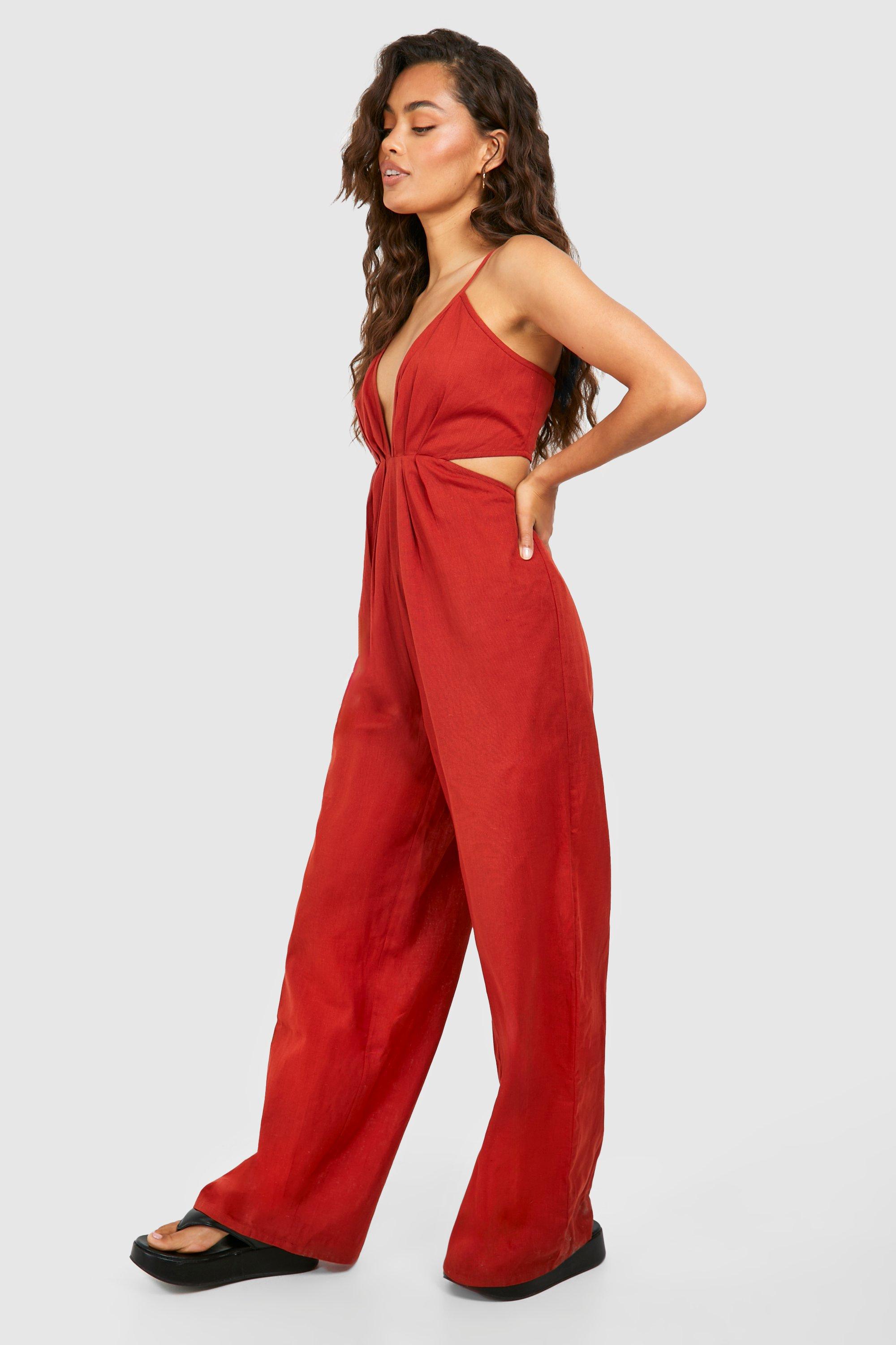 Linen Look Strappy Cut Out Jumpsuit