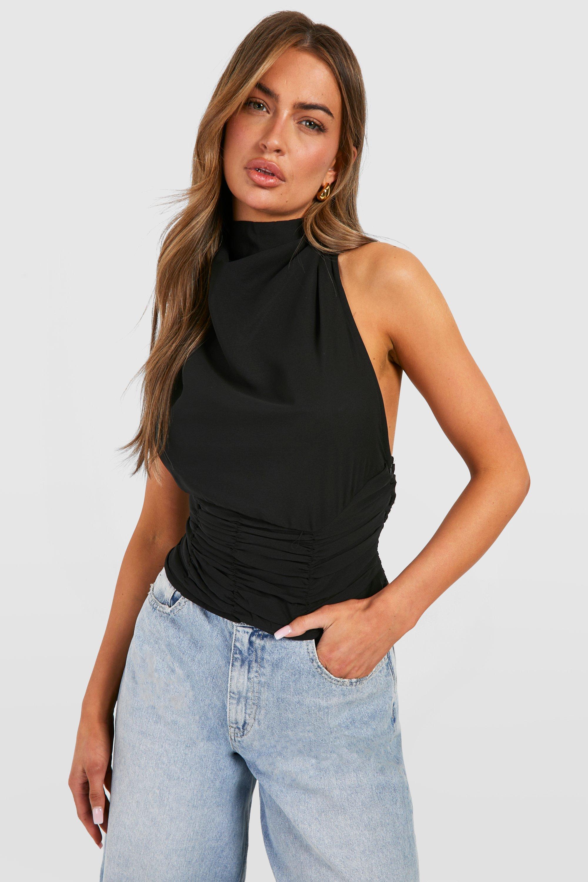 Halter Neck Chiffon Ruched Top