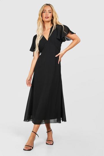 Black Chiffon Angel Sleeve Midi Dress