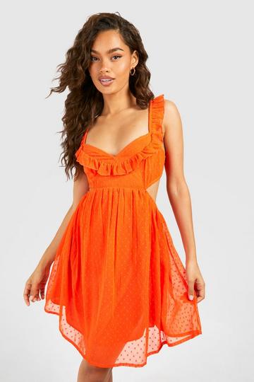 Dobby Ruffle Strap Mini Dress orange