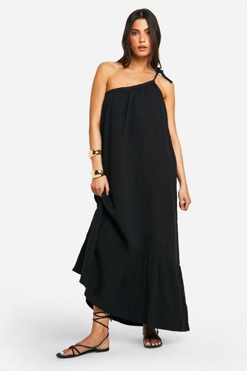 Black Cheesecloth Ruffle Hem Maxi Dress