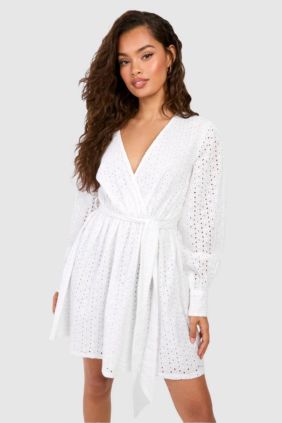 White Broderie Belted Mini Dress
