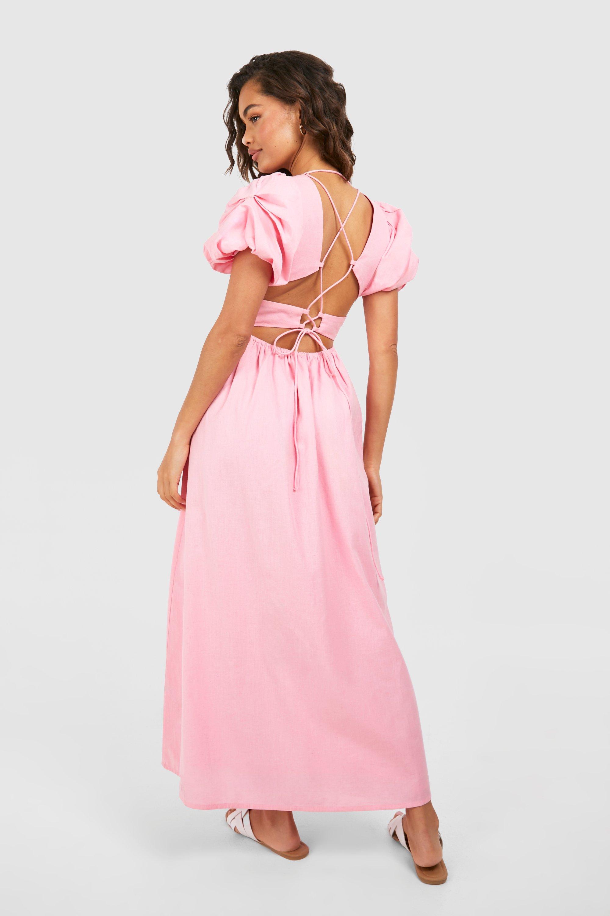Textured Puff Sleeve Midi Dress | boohoo