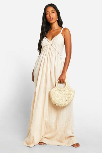 Shell Strap Cheesecloth Maxi Dress stone