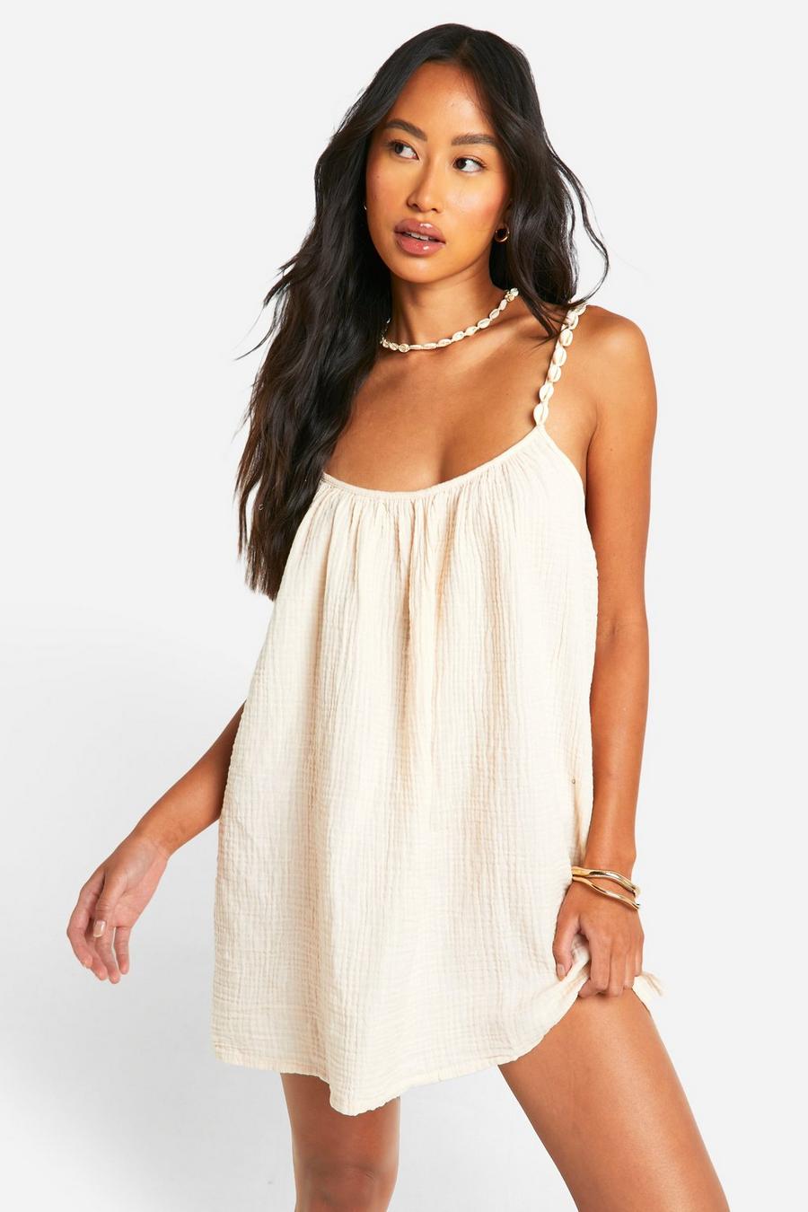 Stone Shell Strap Cheesecloth Beach Mini Slip Dress image number 1