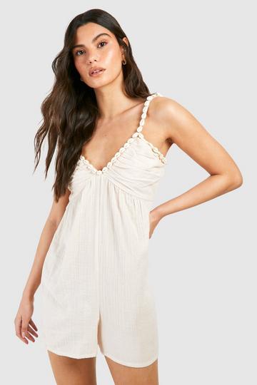 Stone Beige Shell Strap Cheesecloth Playsuit
