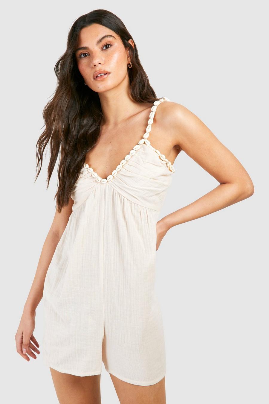 Stone Shell Strap Cheesecloth Playsuit image number 1