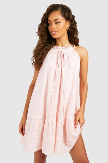 Pink Broderie Mini Dress