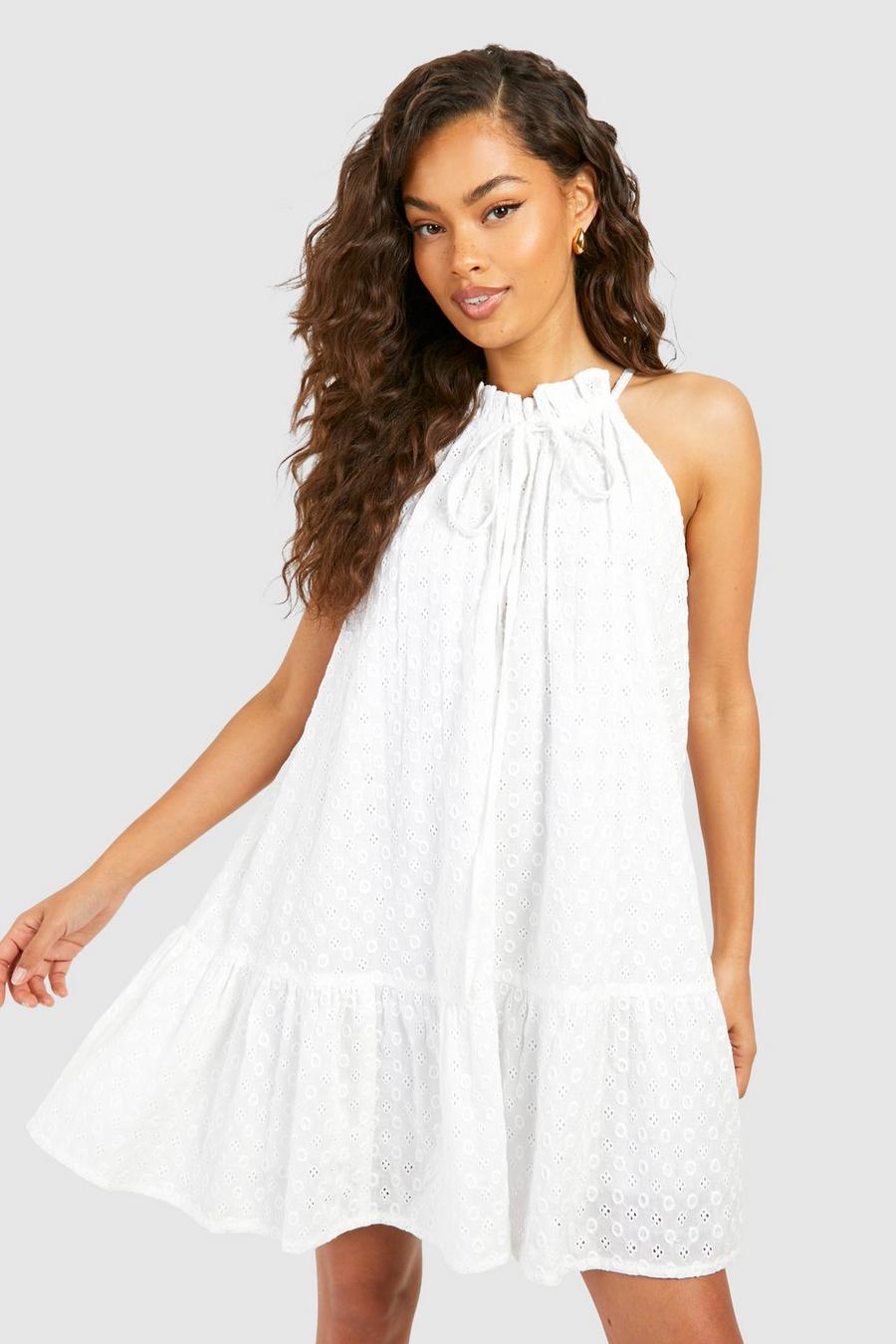 White Broderie Mini Dress  image number 1