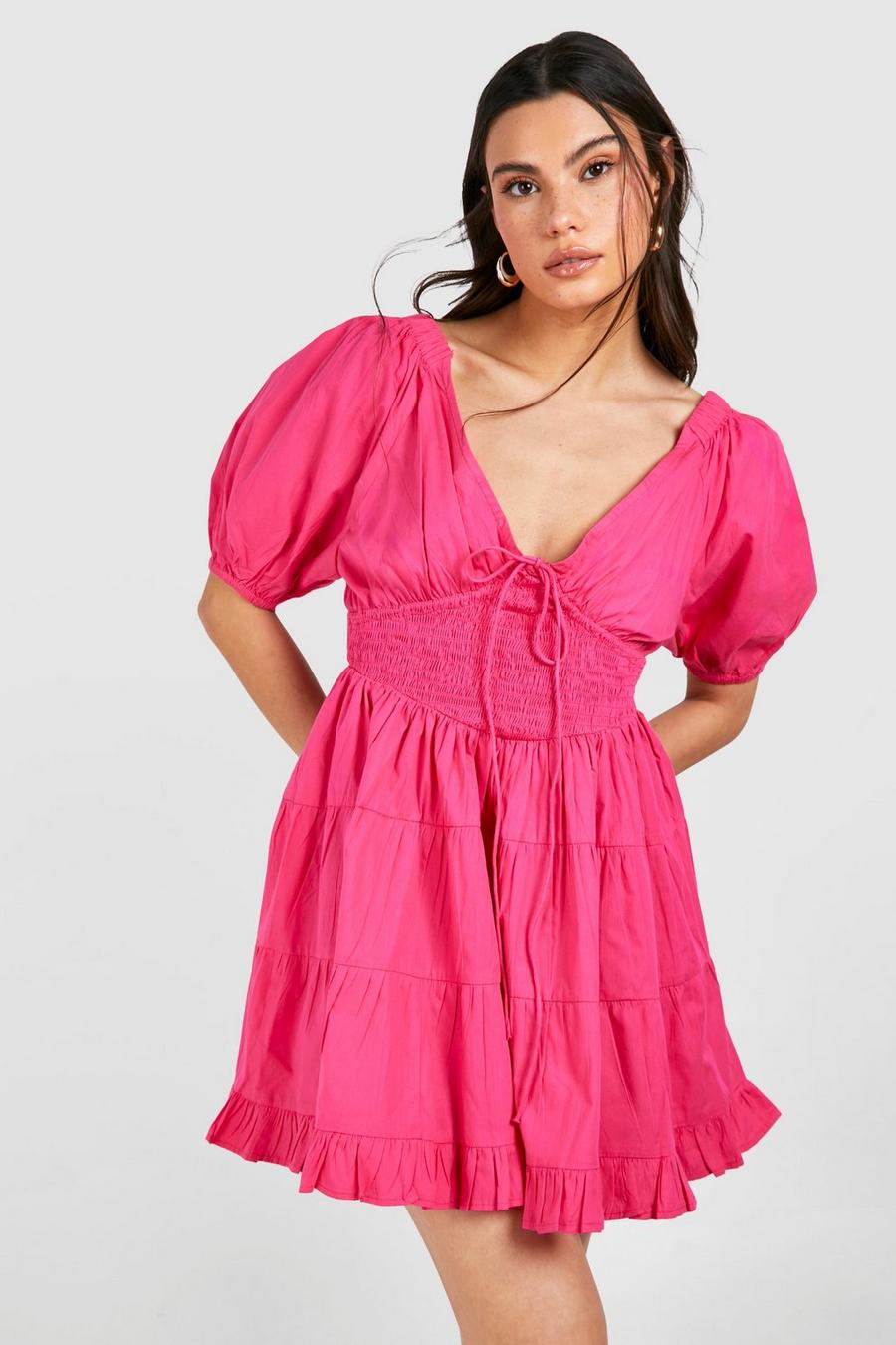 Pink Broderie Sweetheart Neck Mini Dress image number 1