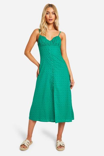 Broderie Button Detail Midi Dress jade