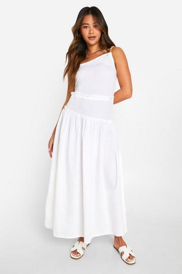 Linen Beaded Midi Dress ecru