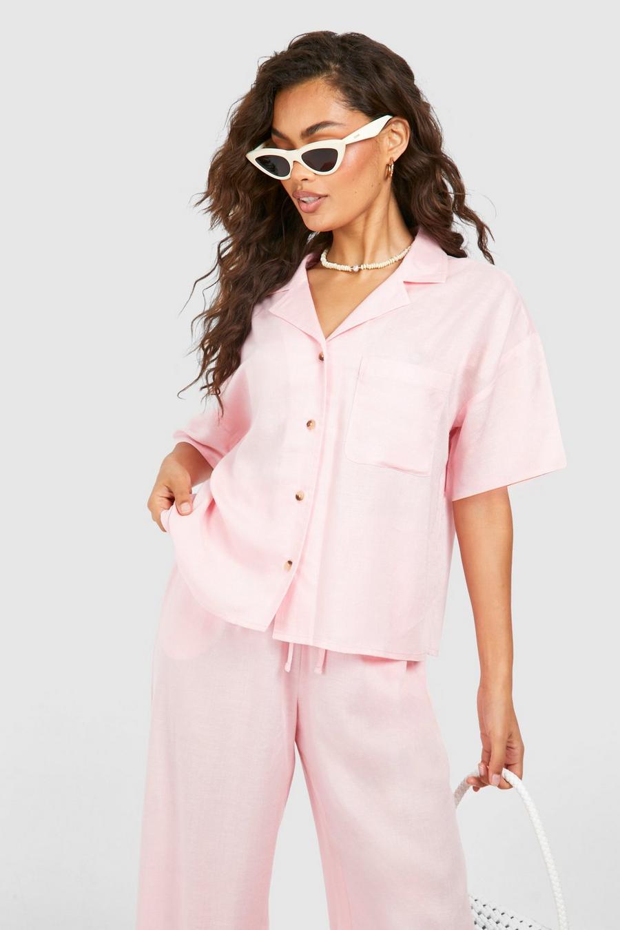 Pink sunset palm print short-sleeve shirt image number 1