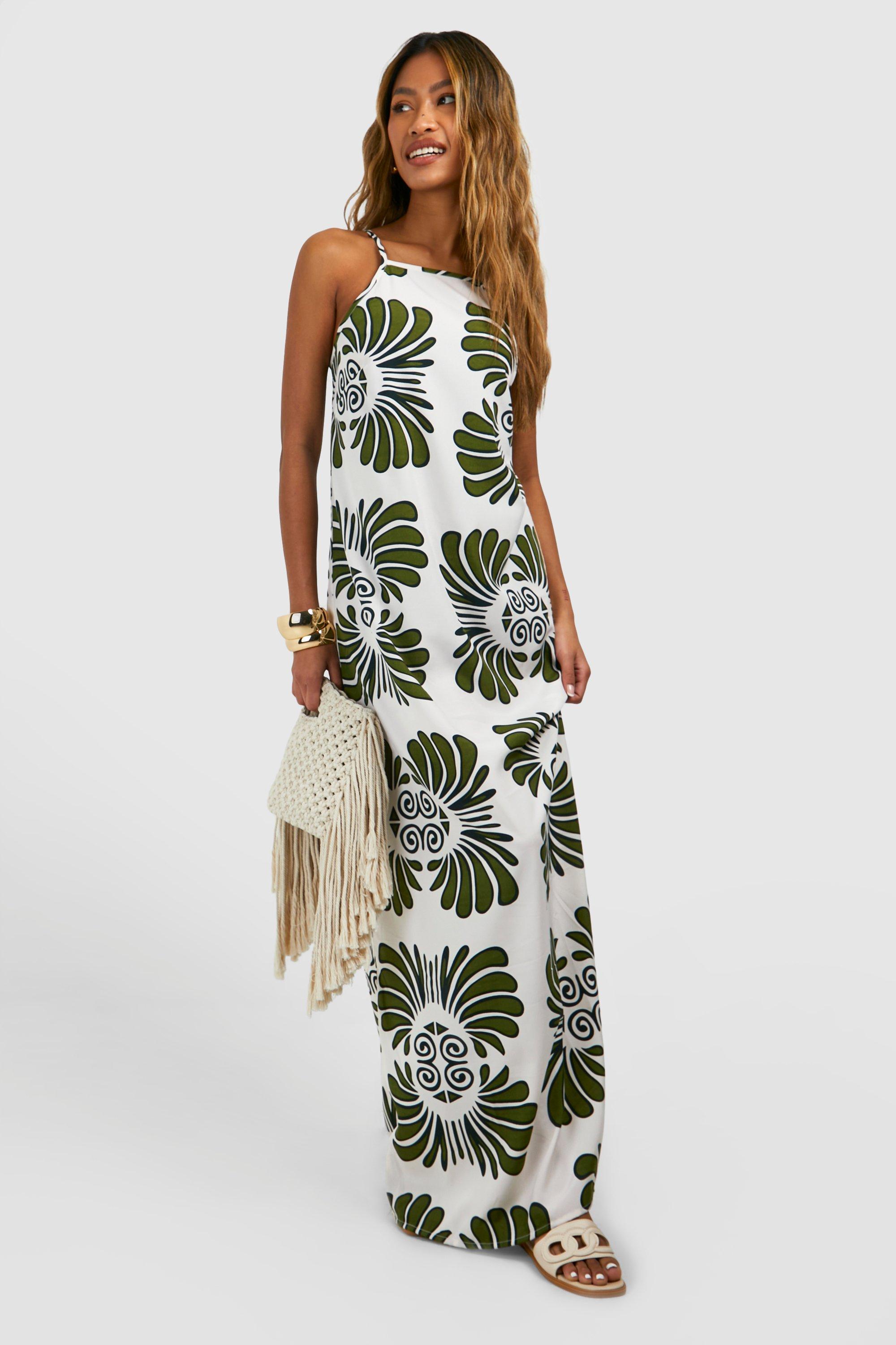 Boohoo Women s High Neck Patterned Maxi Dress Cream