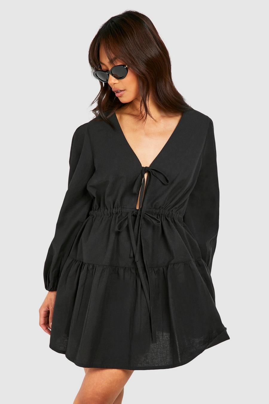 Black Miniklänning i linnetyg med knytdetalj