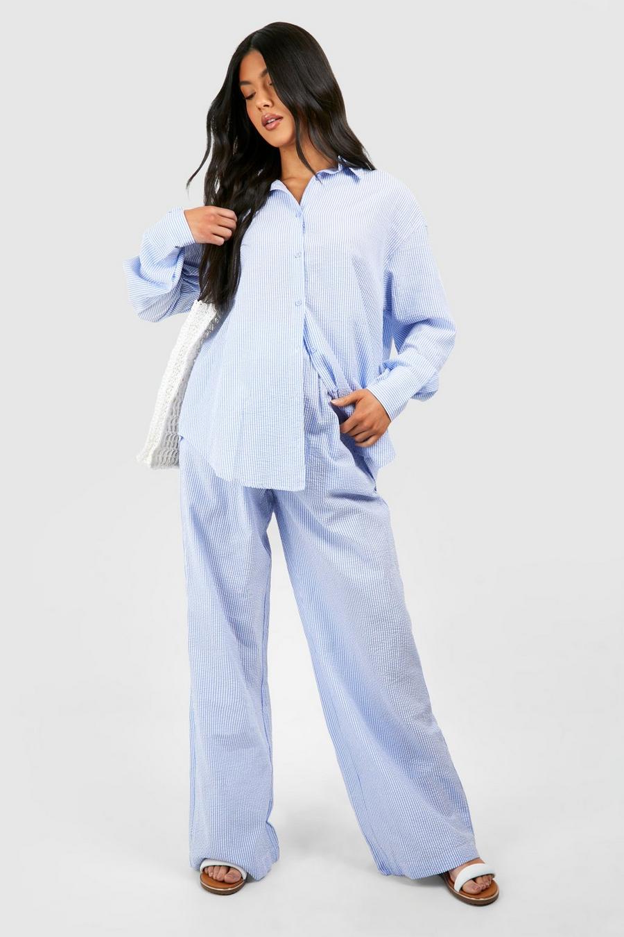 Maternité - Pantalon de grossesse large rayé, Blue image number 1