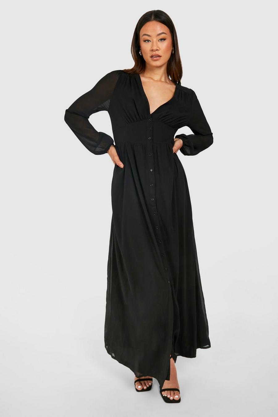 Black Tall Chiffon Plunge Maxi Dress  image number 1