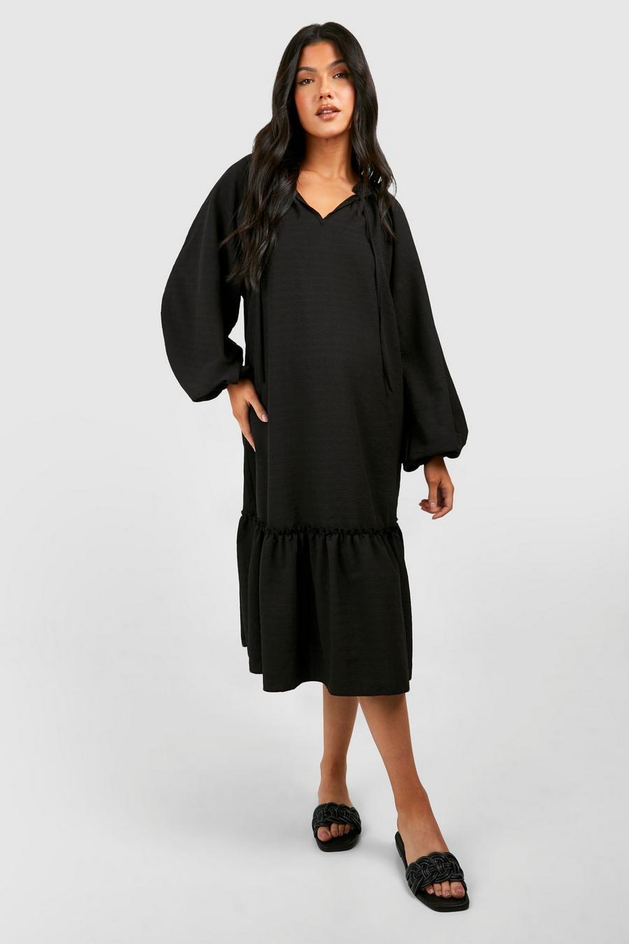 Maternité - Robe de grossesse à volants texturée, Black