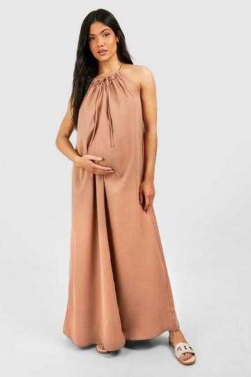 Maternity Trapeze Linen Midaxi Dress brown