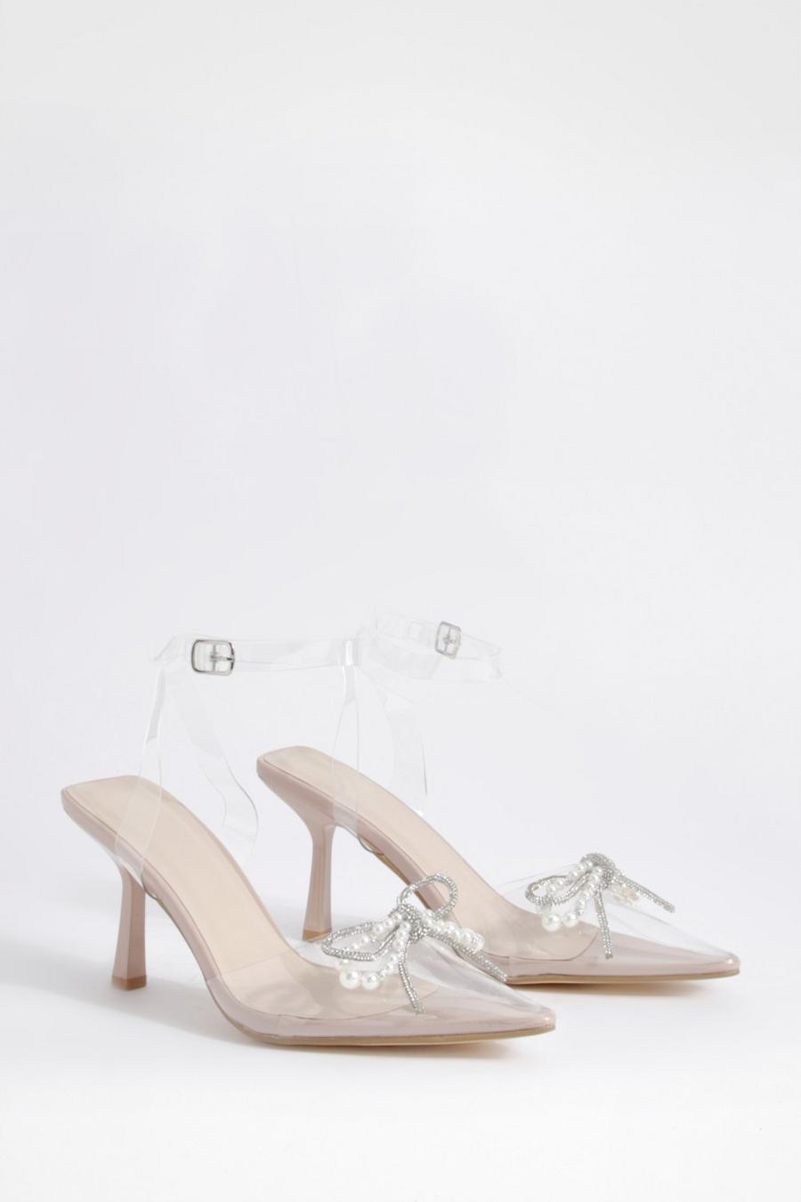 Nude Embellished Bow Court Shoes image number 1