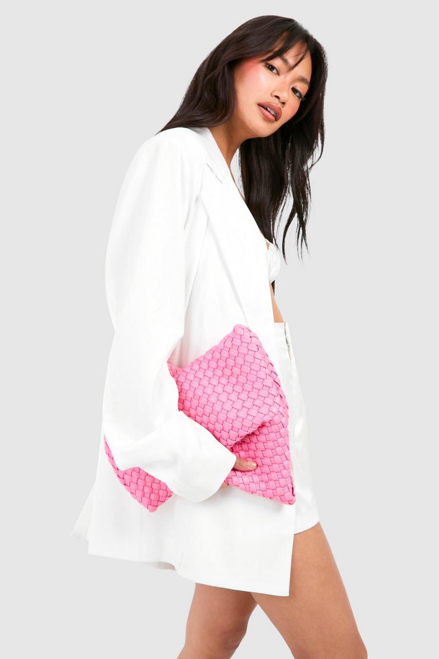 Pink Woven Clutch Bag