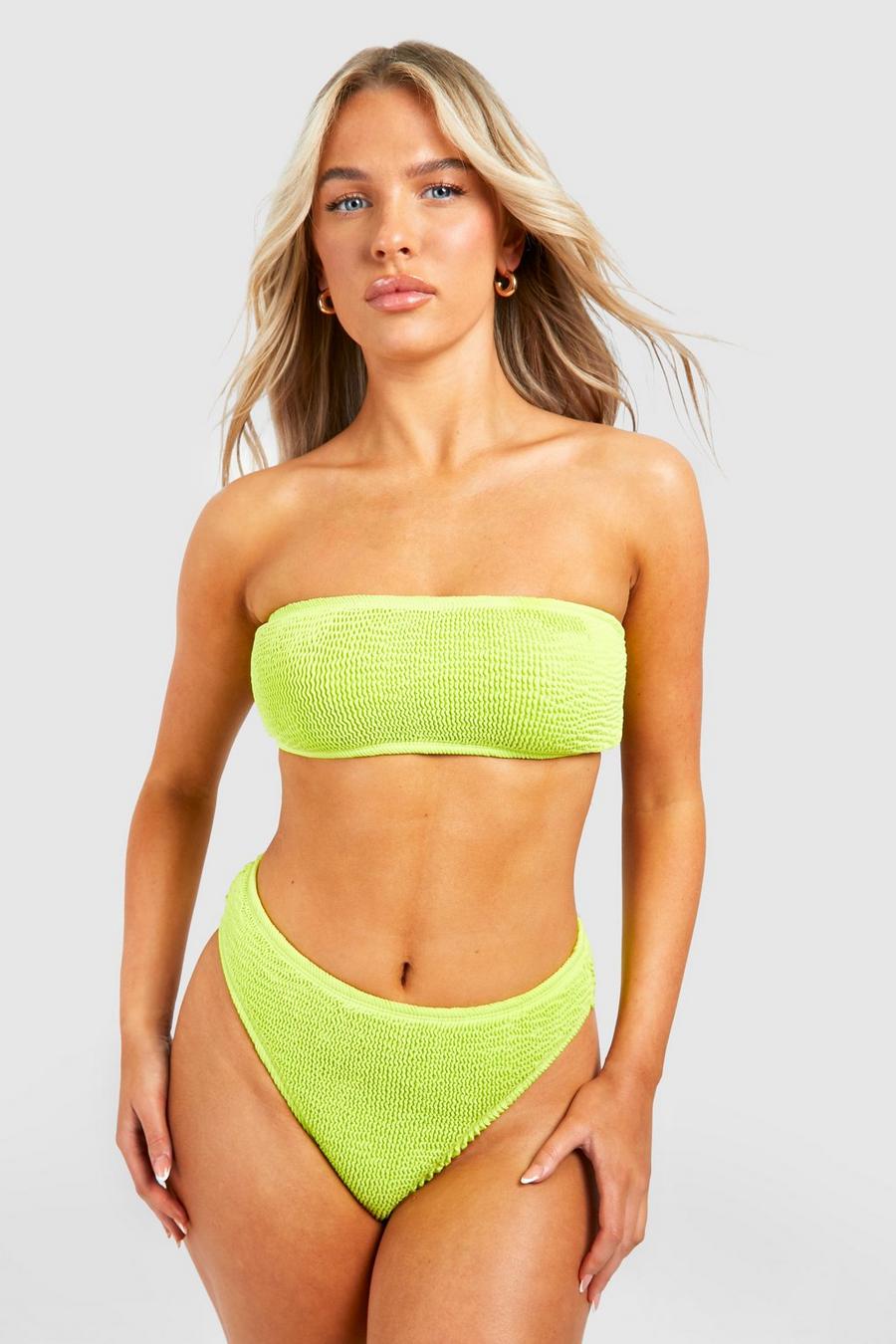 Top bikini a fascia Premium effetto goffrato, Lime