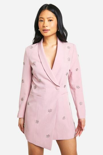 Petite Versierde Bloemen Blazer Jurk Met Steentjes lilac