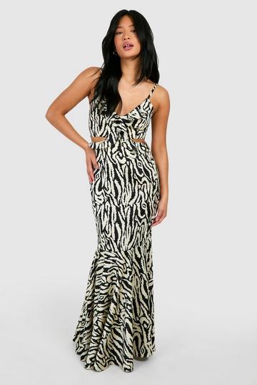 Petite Dierenprint Maxi Jurk Met Ruches En Uitsnijding black